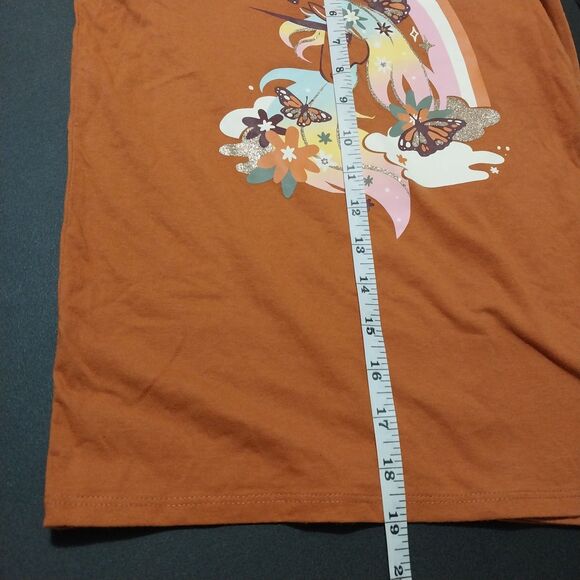 NWT Cat & Jack top Kids 7/8 autumnal orange long sleeve t-shirt Unicorn Rainbow - Picture 7 of 7